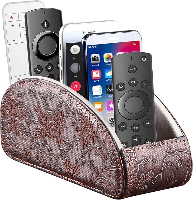TV Remote Control Holder with 5 Compartments, Pu Leather Remote Caddy/Box/Tray by YAPISHI