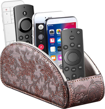 TV Remote Control Holder with 5 Compartments, Pu Leather Remote Caddy/Box/Tray by YAPISHI