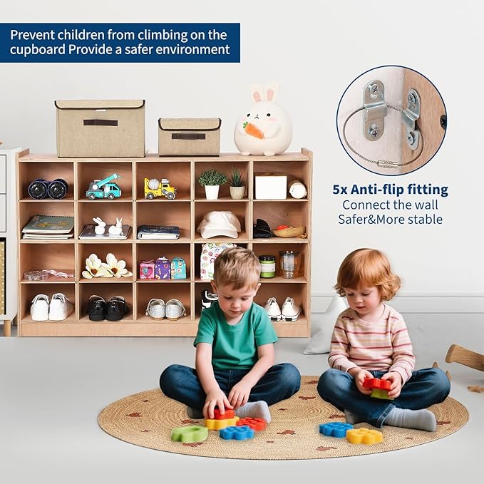 20 Cubbies Wall Mount Wooden Cubby Storage Organizer, 47.6 Inch Wide Daycare - Image 6
