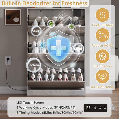 BORNOON Shoe Cabinet with Odor Control and Back Panels, Deodorizing Slim 3-Flip - Image 3