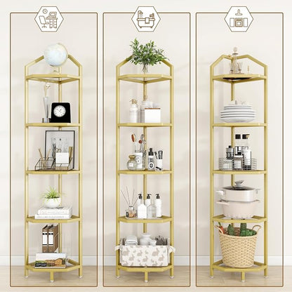 5-Tier Corner Shelf Stand, Bathroom Storage Rack Shelf, Plant Rack, Tempered - Image 6