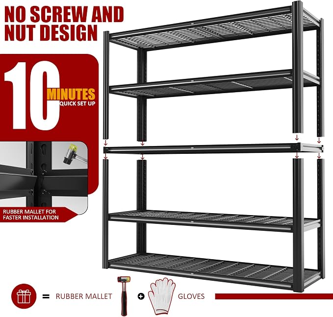 48" W x 72" H x 24" D Garage Shelving Heavy Duty, 5 Tier Adjustable Metal - Image 6