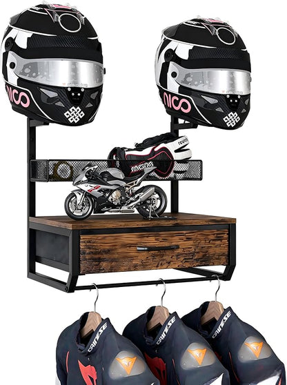 EasyPAG Motorcycle Helmet Holder Wall Mount, 2 Helmet Holder | Drawer and Mesh by EasyPAG
