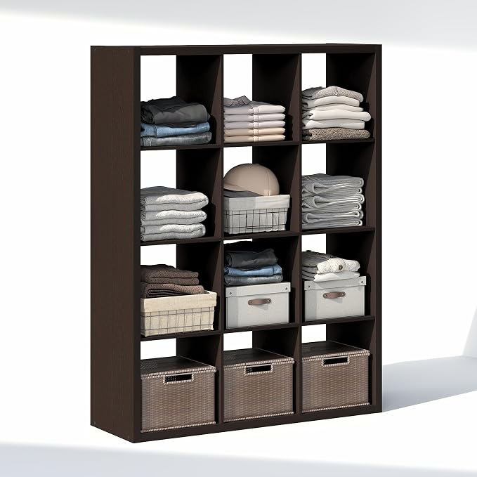 Furinno Cubic 12-Cube Closet Organizers and Storage, Dark Oak | Extra Thick - Image 5