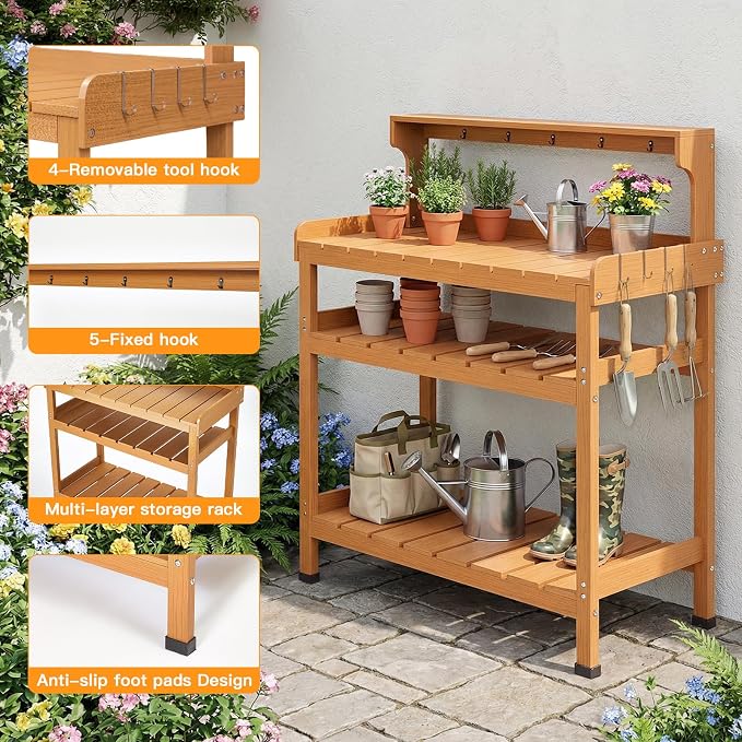 Frogprin Potting Bench Table, Extra-Large Outdoor Garden Potting Bench - Image 3