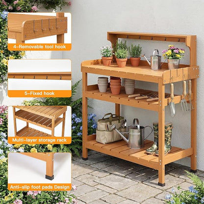 Frogprin Potting Bench Table, Extra-Large Outdoor Garden Potting Bench - Image 3