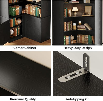 IRONCK Corner Bookshelf with Doors, 6 Tier Bookcase with Storage, Corner Shelf - Image 7