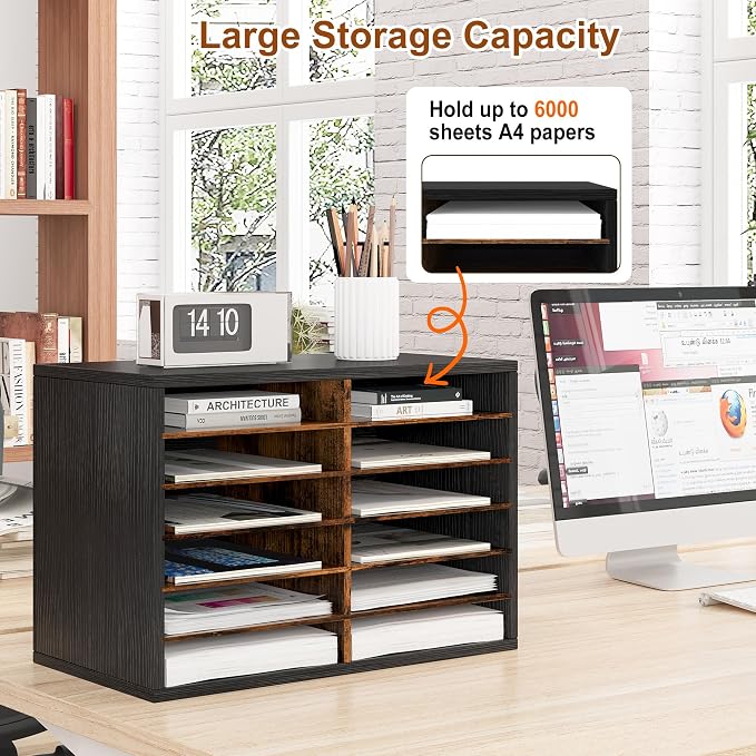 Literature Organizer 12 Slots Wooden Mailboxes - Image 6