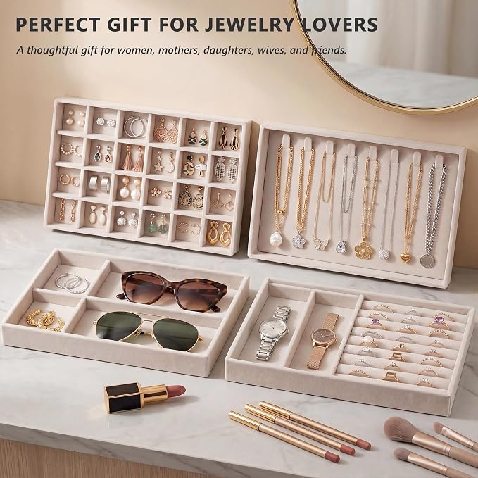 Jewelry Organizer for Drawer, Velvet Jewelry Drawer Organizer Inserts, 4-Layer - Image 5
