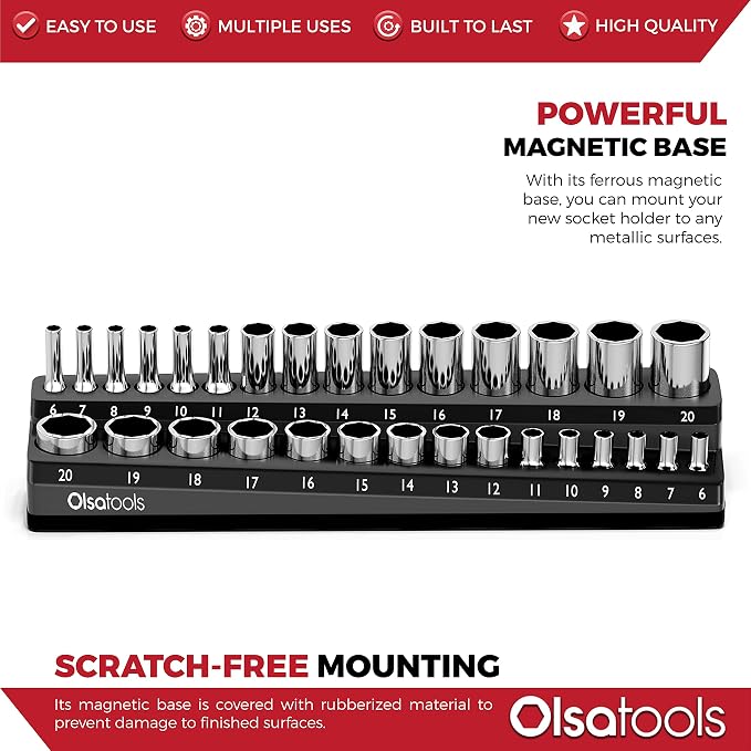 Olsa Tools Magnetic Socket Holder | 3/8-inch Drive | Metric | Black | Holds 30 - Image 4