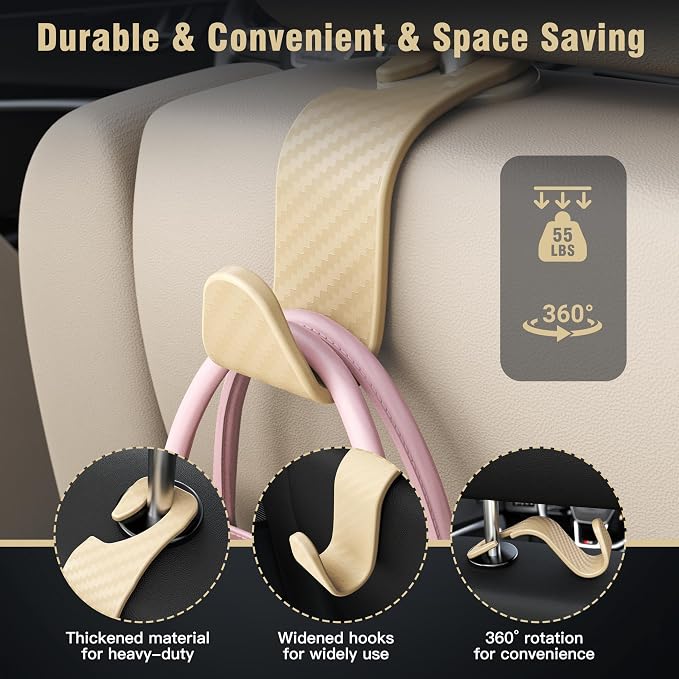 Amooca 4-Pack Car Headrest Hooks Vehicle Storage Organizer - Image 3