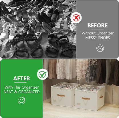 Vincona Shoe Organizer for Closet, 2 Pack Shoe Storage Bins Foldable Shoe - Image 5