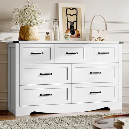 7-Drawer Dresser for Bedroom, Modern Wooden Chest of Drawers by BORNOON