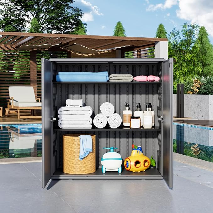 Outdoor Storage Cabinet Waterproof, Resin 62 Gallon Deck Box - Image 7