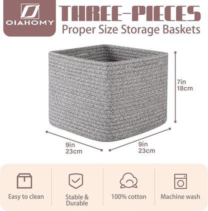 OIAHOMY 9”x9”x7” Storage Cubes, Cotton Rope Woven Baskets - Image 2
