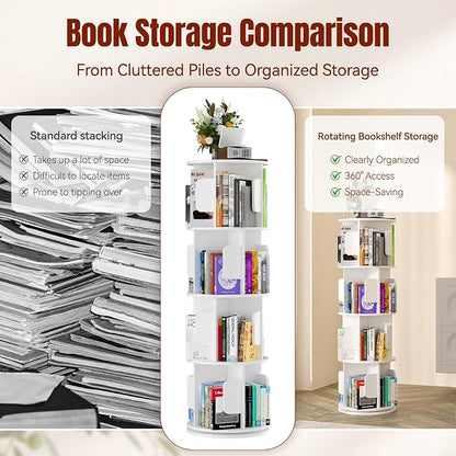 4-Tier 360° Rotating Bookshelf, Round Floor Standing Bookcase - Image 3