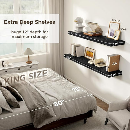 Black Floating Shelves 55 Inch Long, 12 Inch Deep Floating Shelves - Image 3