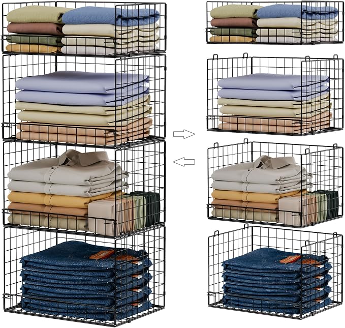 4 Tier Stackable Closet Organizers and Storage Shelves, Foldable Closet Shelf by FollowWithYociyogaTogether