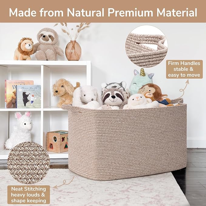 Goodpick 105L Large Woven Storage Basket, Rectangle Cotton Rope Basket - Image 6