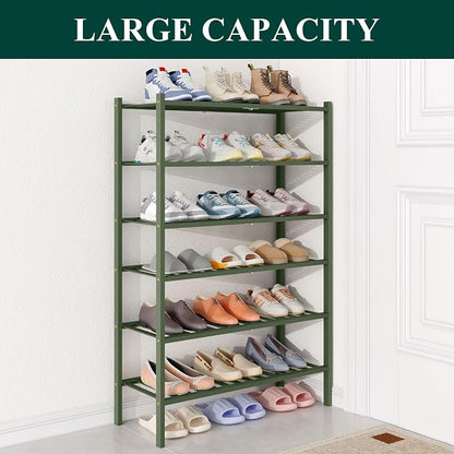 Smiry Bamboo Shoe Rack for Closet, 6 Tier Wooden Stackable Shoe Organizer - Image 4