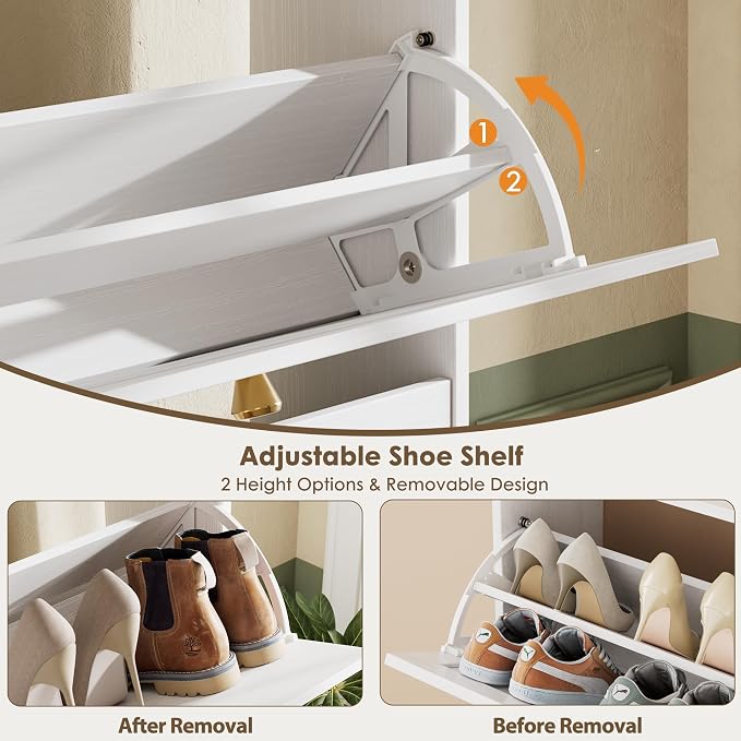 Nicetree Shoe Cabinet with 3 Flip Drawers, Narrow Shoe Organizer Cabinet - Image 8