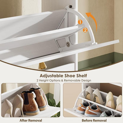 Nicetree Shoe Cabinet with 3 Flip Drawers, Narrow Shoe Organizer Cabinet - Image 8