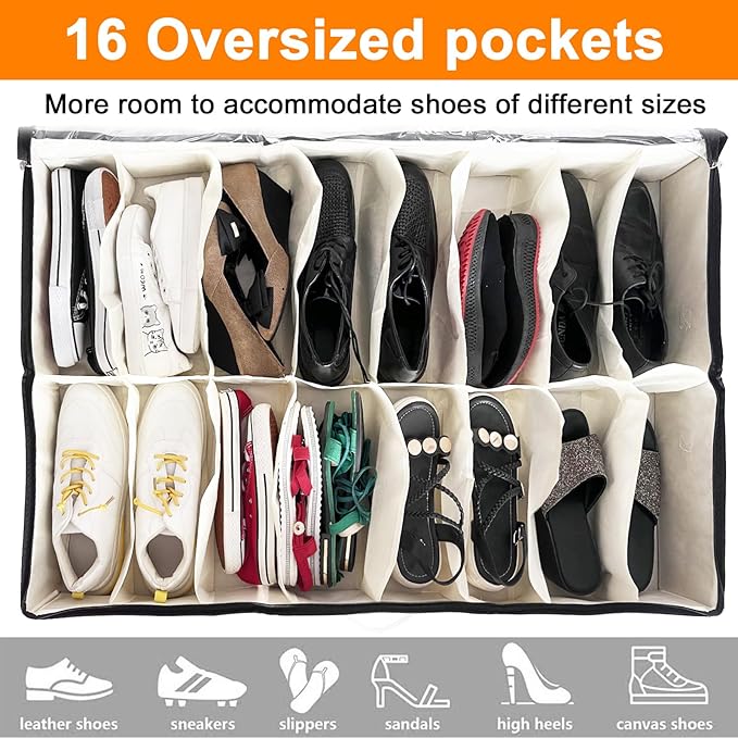 homyfort Shoe Storage Organizer Under Bed, 2 Pack Fits 32 Pairs, Extra Large - Image 3