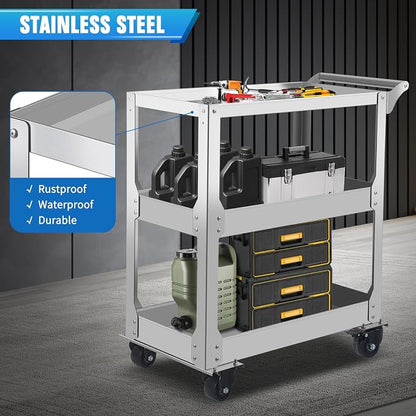 3-Tier Stainless Steel Utility Cart, 1000lbs Capacity - Image 6