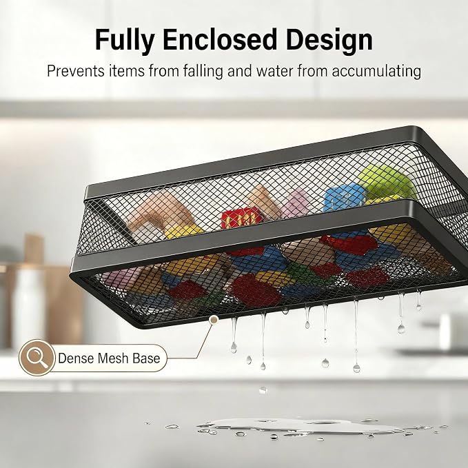 PUSDON 5-in-1 16.5" Extra Long Slim Wall Mount Wrapped Mesh Kitchen Organizer & - Image 4