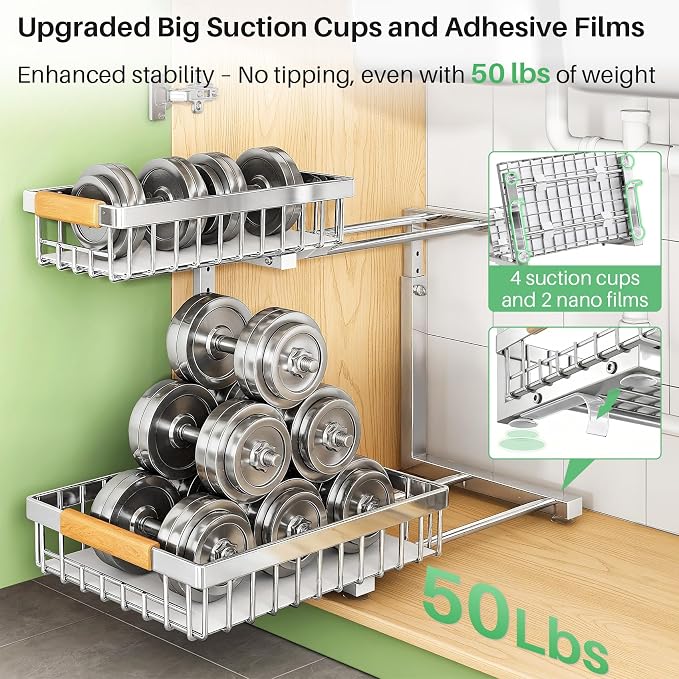Under Sink Organizer, Stainless Steel 1-Pack 2 Tier Under Sink Organizers and - Image 5