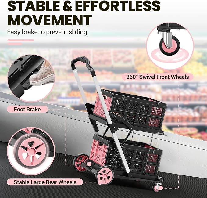 Collapsible Shopping Cart, 8-in-1 200LBS Multi Functional Utility Cart - Image 4