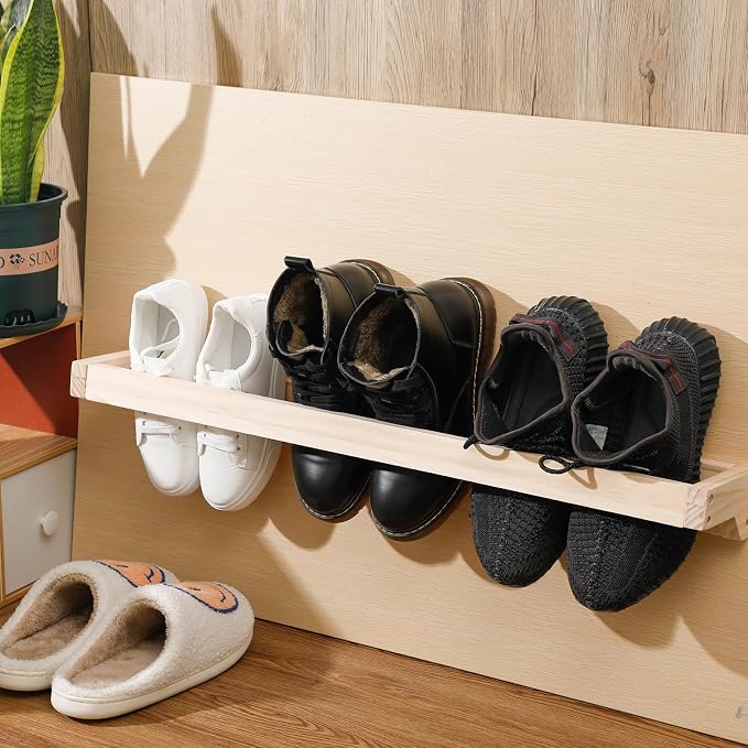 Wenqik 4 Pcs Wall Mounted Wooden Shoe Rack 30 Inch Rustic Wood Wall Hanging - Image 4