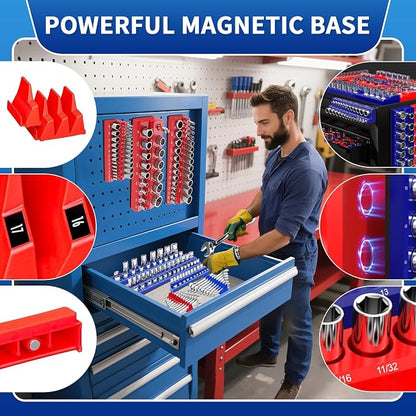 8PS Magnetic Wrench and Socket Organizer Set, Tool Trays 1/4", 1/2" Tool Box - Image 2