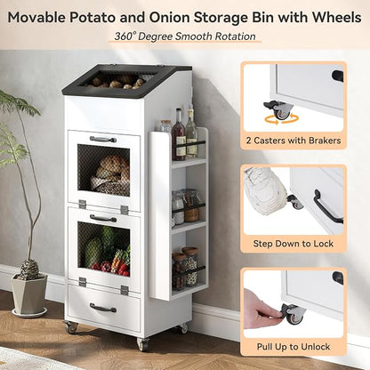 Verano Garden 16.0" Potato and Onion Storage Bin on Wheels, Bread Box | Fruit - Image 5