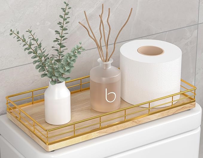 Toilet Paper Basket Organizer – Oak Wood Toilet Tank Tray by Focusonit