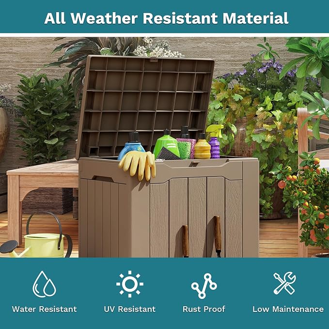 Patiolife 30 Gallon Resin Deck Box, Small Outdoor Storage - Image 4