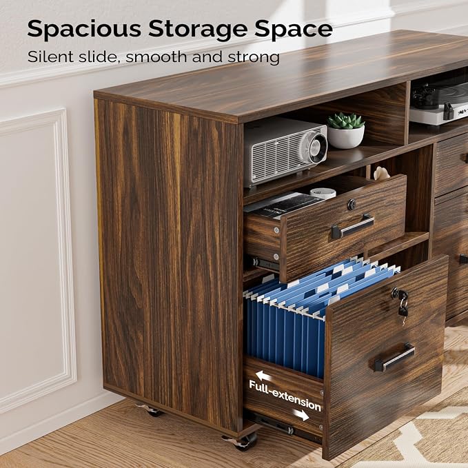 VINGLI Dark Brown Wood Lateral File Cabinet - Image 4