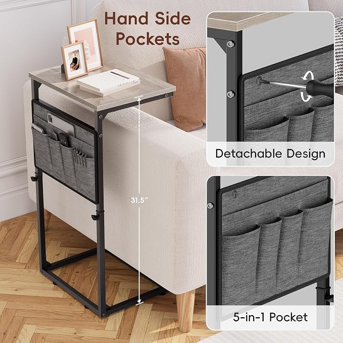 Vagusicc C Shaped End Table, Adjustable Height Small Couch Side Table - Image 7