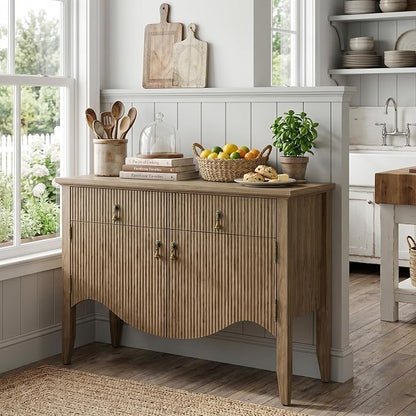 FUSUNBAO 40" Fluted Buffet Storage Cabinet, Sideboard Credenza, Light Oak | - Image 6
