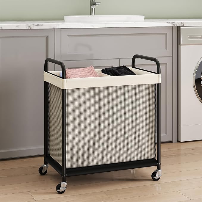 ELYKEN Laundry Hamper 2 Section, 100L Rolling Laundry Sorter - Image 2