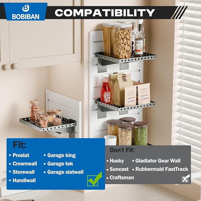 2 Pack Slatwall Shelves, Heavy Duty Grey Metal Slat Wall Shelf - Image 5