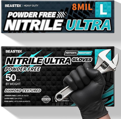 Beastek Nitrile Disposable Gloves, 8Mil Latex & Powder Free Chemical Resistant by Beastek