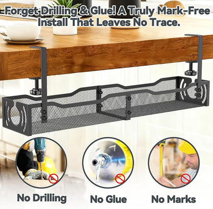 Cable Management, 25.3'' Under Desk Cable Management Tray No Drill, Metal Cable - Image 4