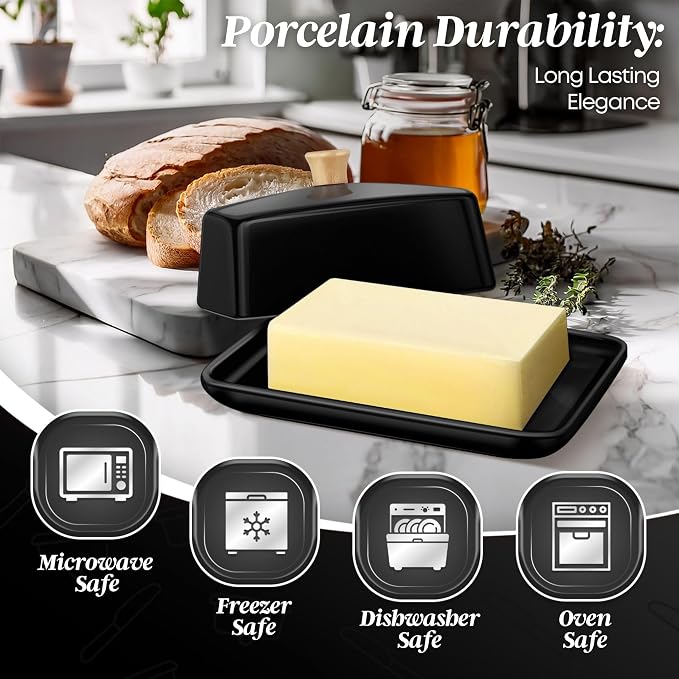 Flexzion Ceramic Black European Butter Dish - Image 6