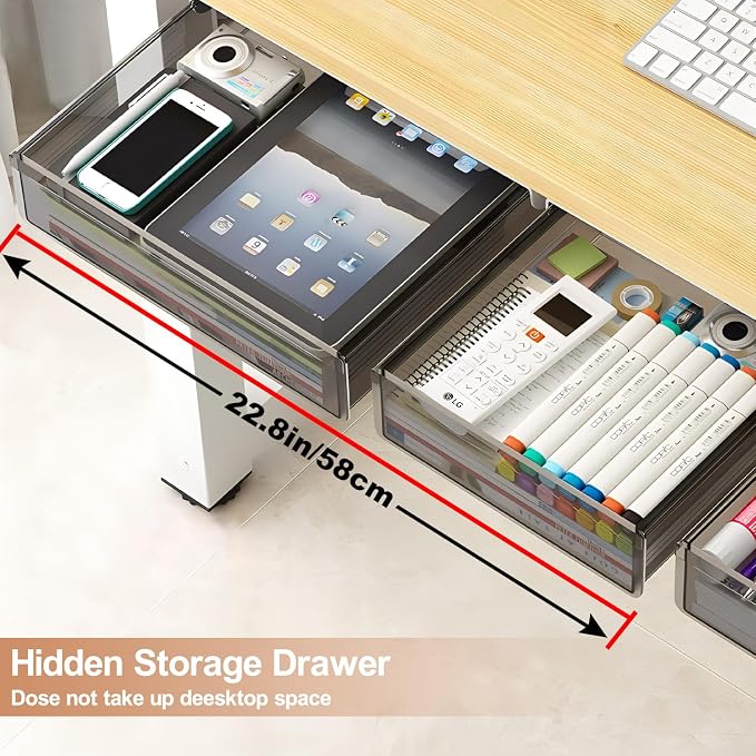 Under Desk Table Drawer Storage Organizer, 2 Pack Large & Medium Slide Out Desk - Image 2