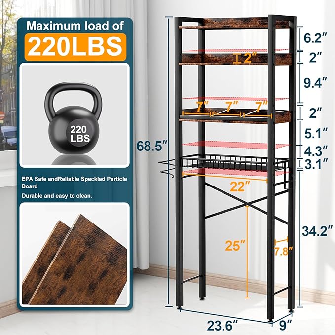 Over The Toilet Storage Cabinet, 4 Tier Bathroom Organizers and Storage - Image 6