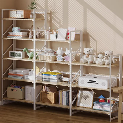 JSB No Assembly Folding Bookshelf, 5 Tier Industrial Metal Book Shelf - Image 5