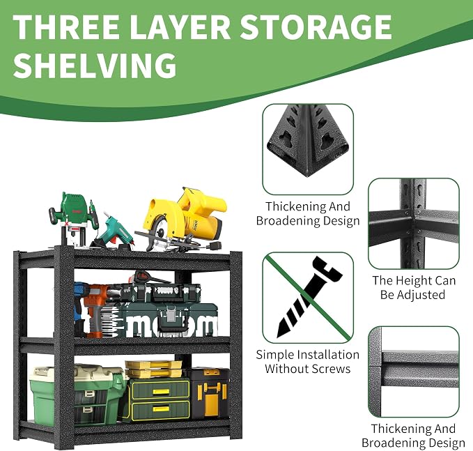 Garage Shelving, Garage Adjustable Storage Shelves 3 Tier Storage Shelves - Image 4