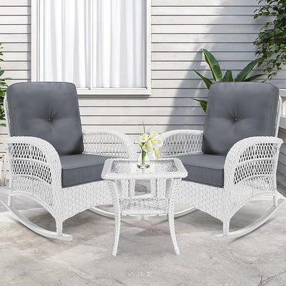 VIVIJASON 3-Piece Outdoor Conversation Bistro Set, Patio Wicker Rocking Chairs - Image 7