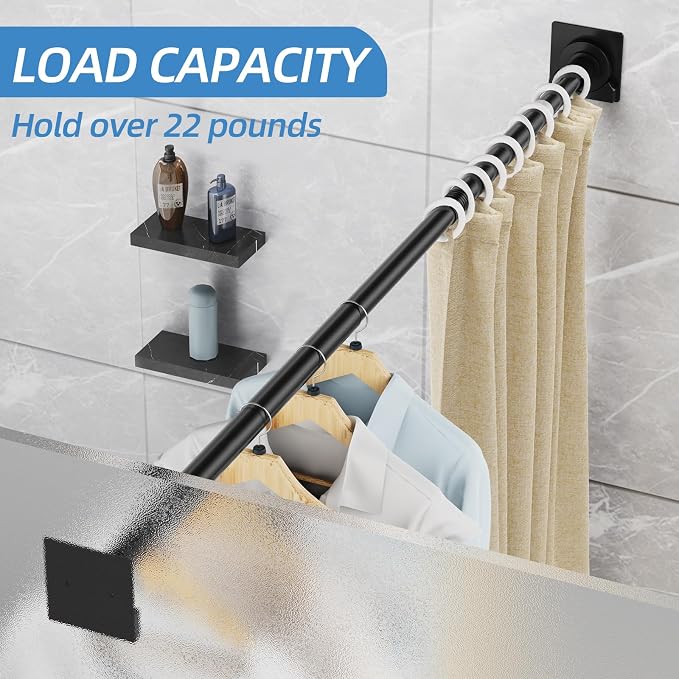 CorkLatta Matte Black Shower Curtain Rod, 1 Inch Diameter Stainless Steel - Image 3